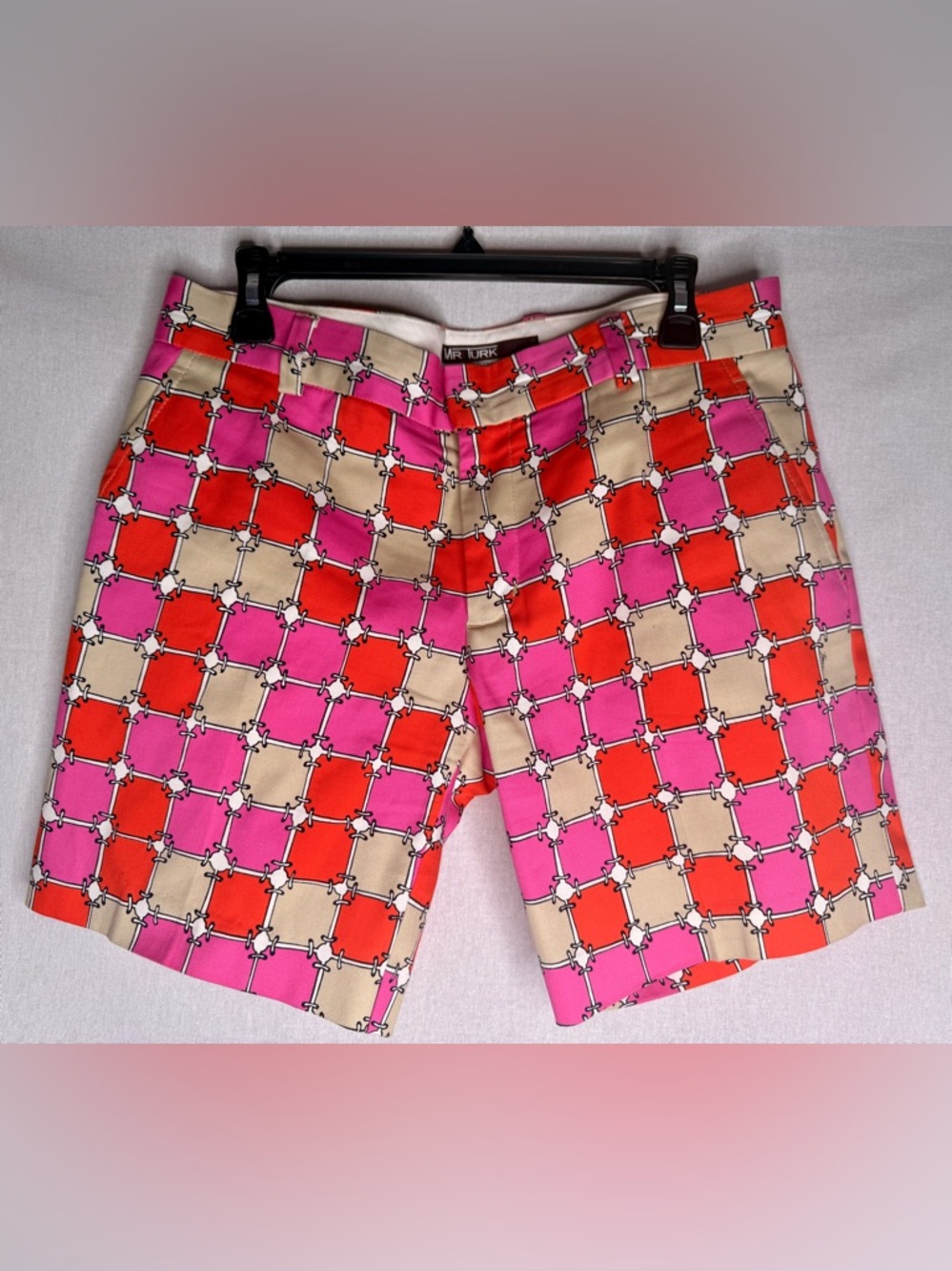 Vintage Mr Turk Pink & Orange Geo Print Men's Shorts Size 31